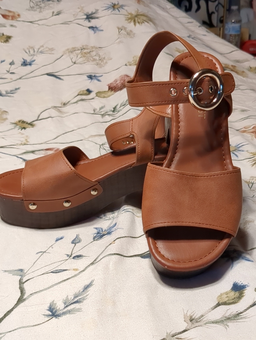 Nine West Brown Platform Sandals with Ankle Buckle 6.5